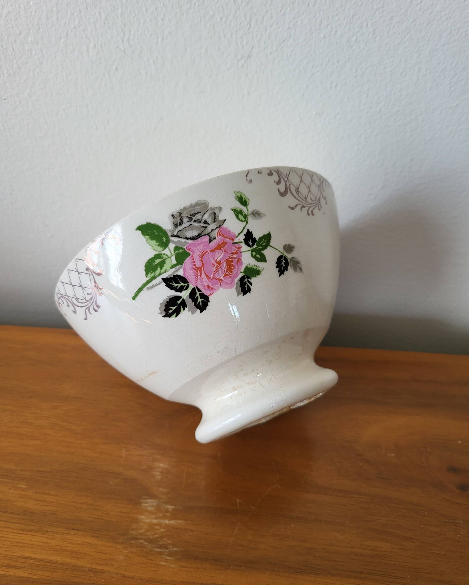 Old Faience Bowl SARREGUEMINES Rose Decoration