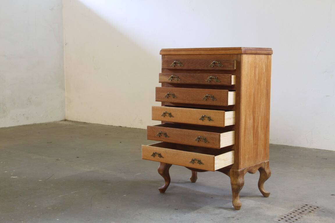 Vintage Danish 1967 Highboy 6 Drawer Dresser in Oak