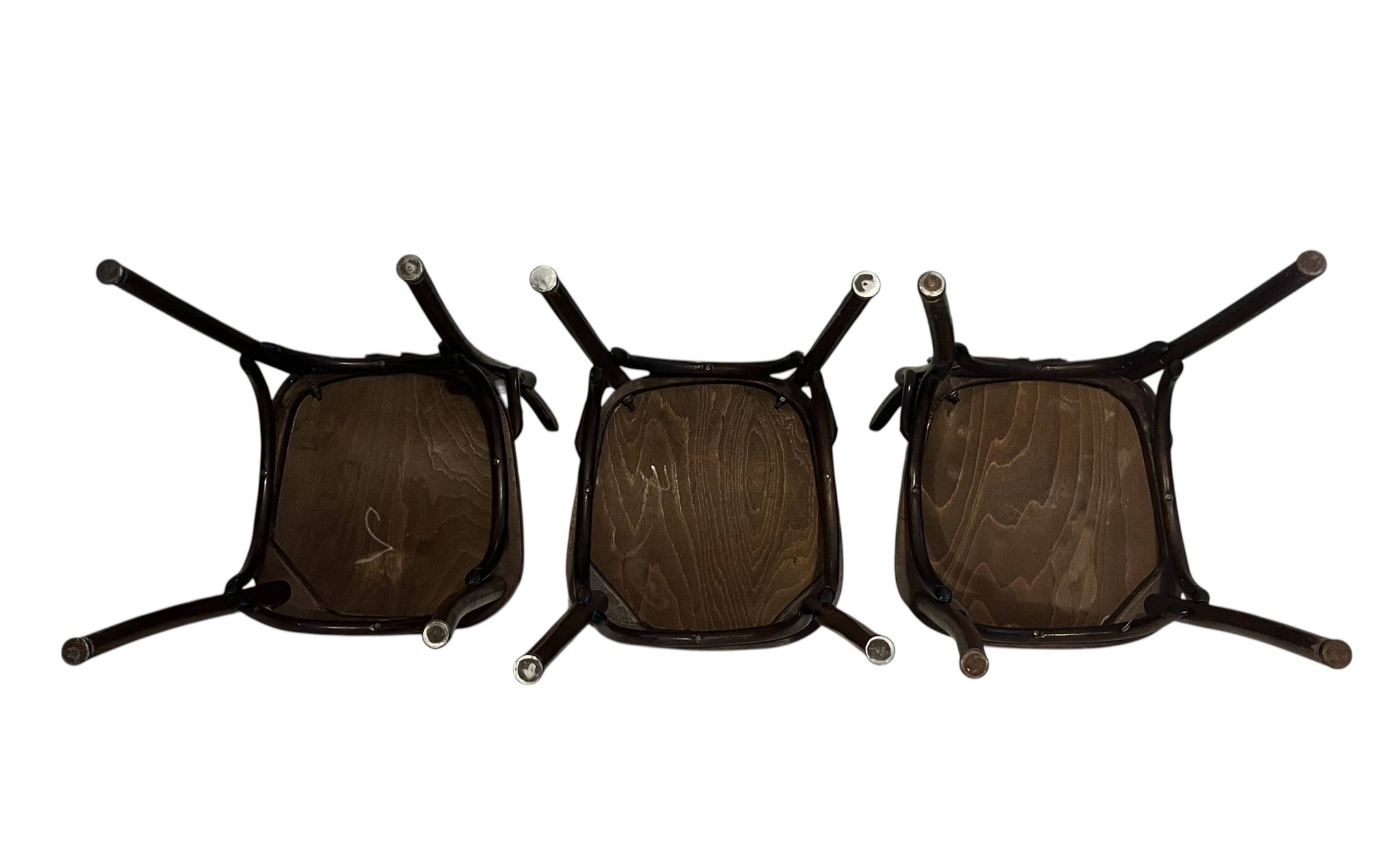 Série de 3 chaises bistrot en bois vintage vers 1950