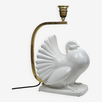 Italian "Pigeon" Table Lamp with Porcelain and Brass, 1970s