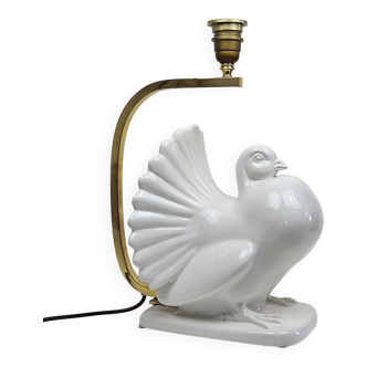 Italian "Pigeon" Table Lamp with Porcelain and Brass, 1970s