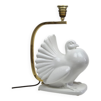 Lampe de table italienne « pigeon » avec porcelaine et laiton, années 1970
