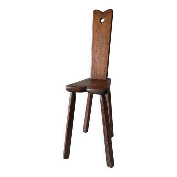 Ancienne chaise paysanne alpine type Stabelle en bois massif – XIXᵉ si