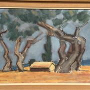 Original Swedish Oil On Panel – “Hut Between Trees” By Martin Larsson – Vintage & Framed – 48 × 40 Cm (18.9" × 15.7")