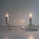 Paire de lampes de chevet du milieu du siècle en laiton et abat-jour en tissu, années 1960, Allemagne