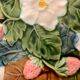 4 old and numbered dessert plates in slurry, strawberry model