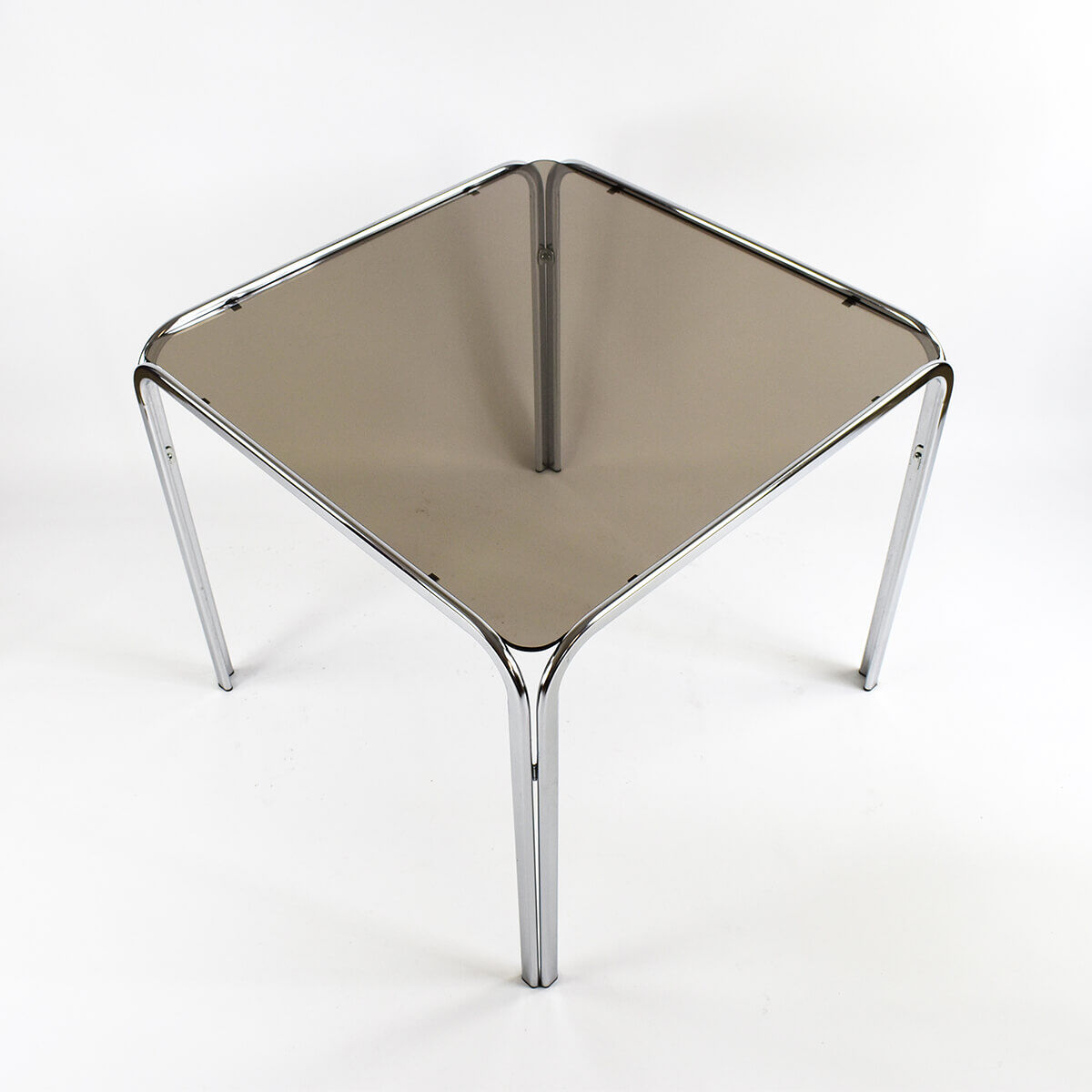 Dining Table with chrome frame and smoked glass top 1970s