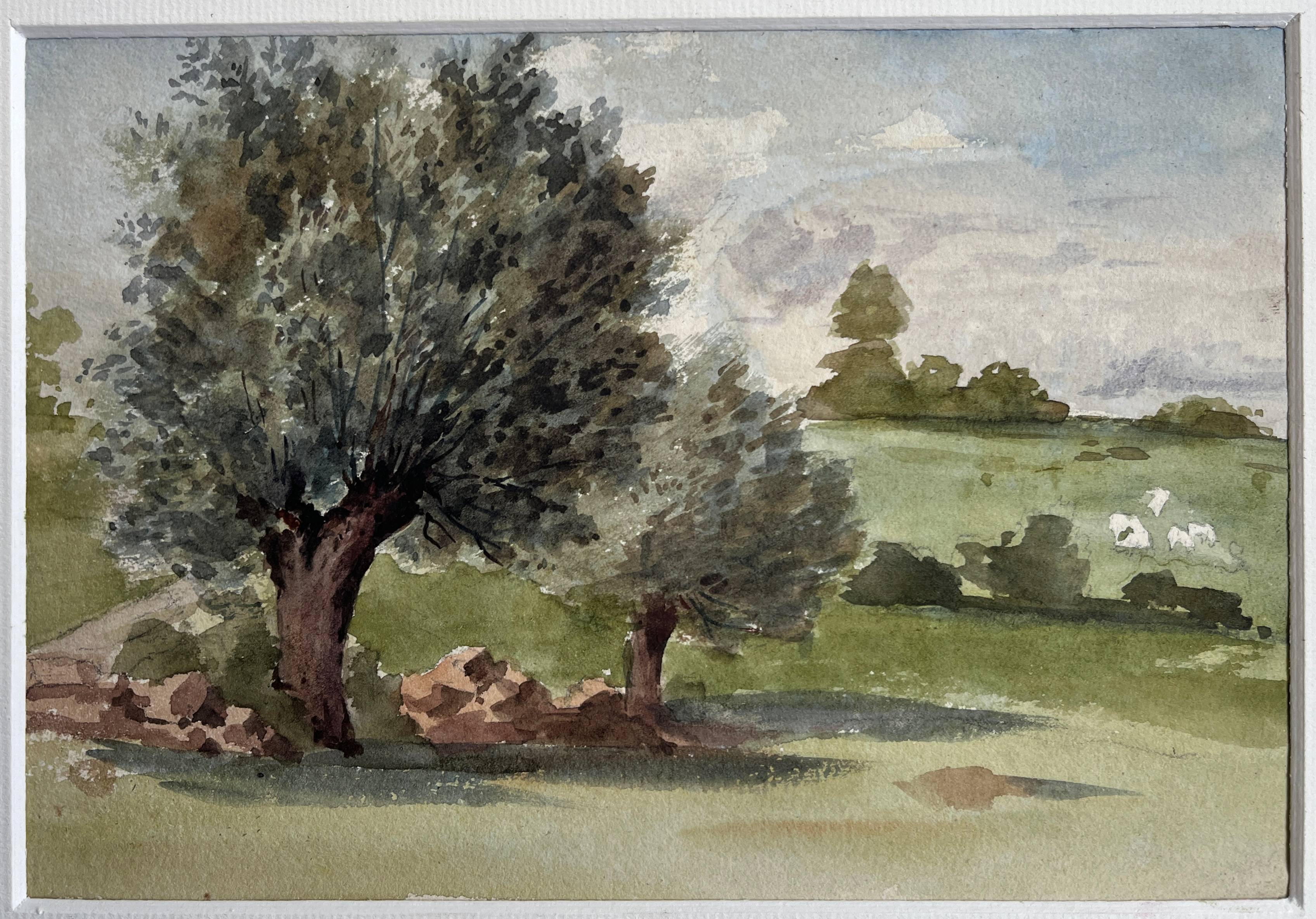Painting Set of 3 watercolors Village and countryside early 20th century