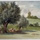 Painting Set of 3 watercolors Village and countryside early 20th century
