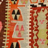 4x8 Multicolor Geometric Style Kilim Rug, 129x255 Antique Decor