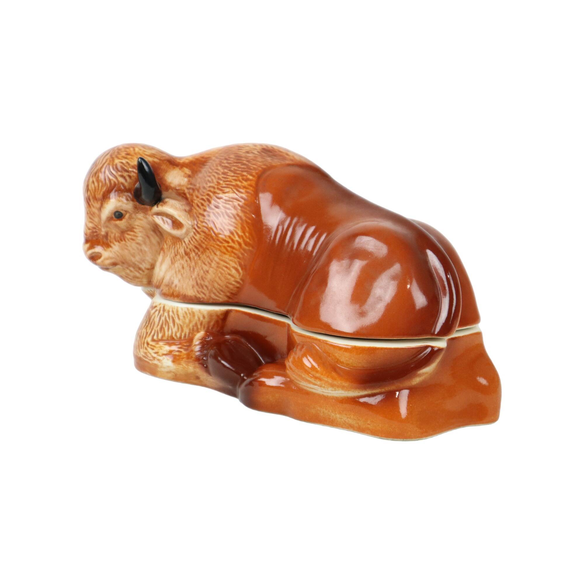 Sixties Michel Caugant Bison Tureen Pâté Mold Glazed Earthenware 25cm