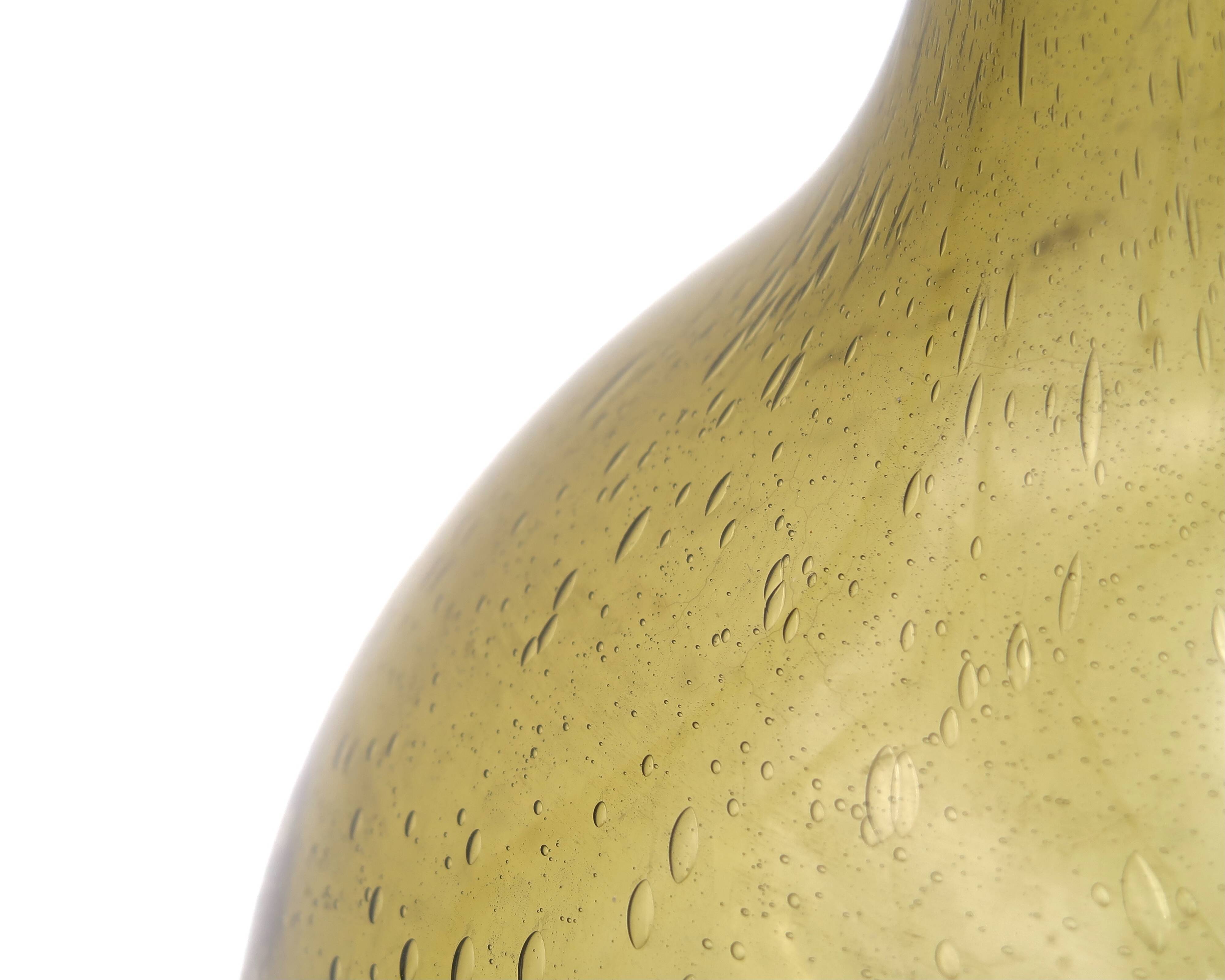 Dame Jeanne in green bubbled glass from Biot, 1950s