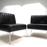 Stoll Giroflex set of 2 leather lounge chairs, 1970