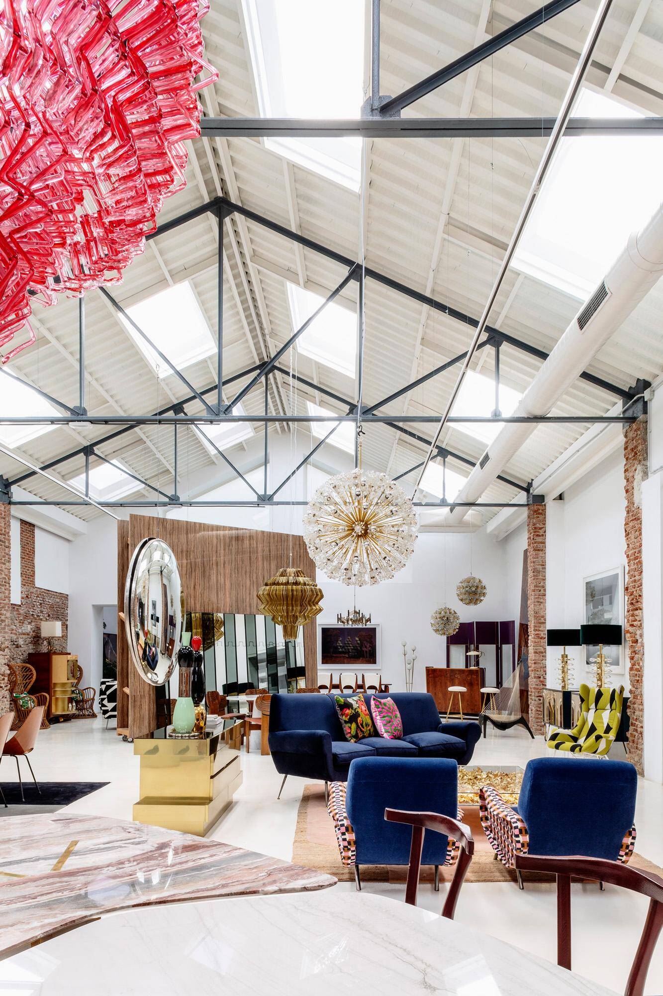 Gigi Radice Mid-Century Modern Midnight Blue Cotton Velvet Curved Italian Sofa