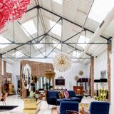 Gigi Radice Mid-Century Modern Midnight Blue Cotton Velvet Curved Italian Sofa