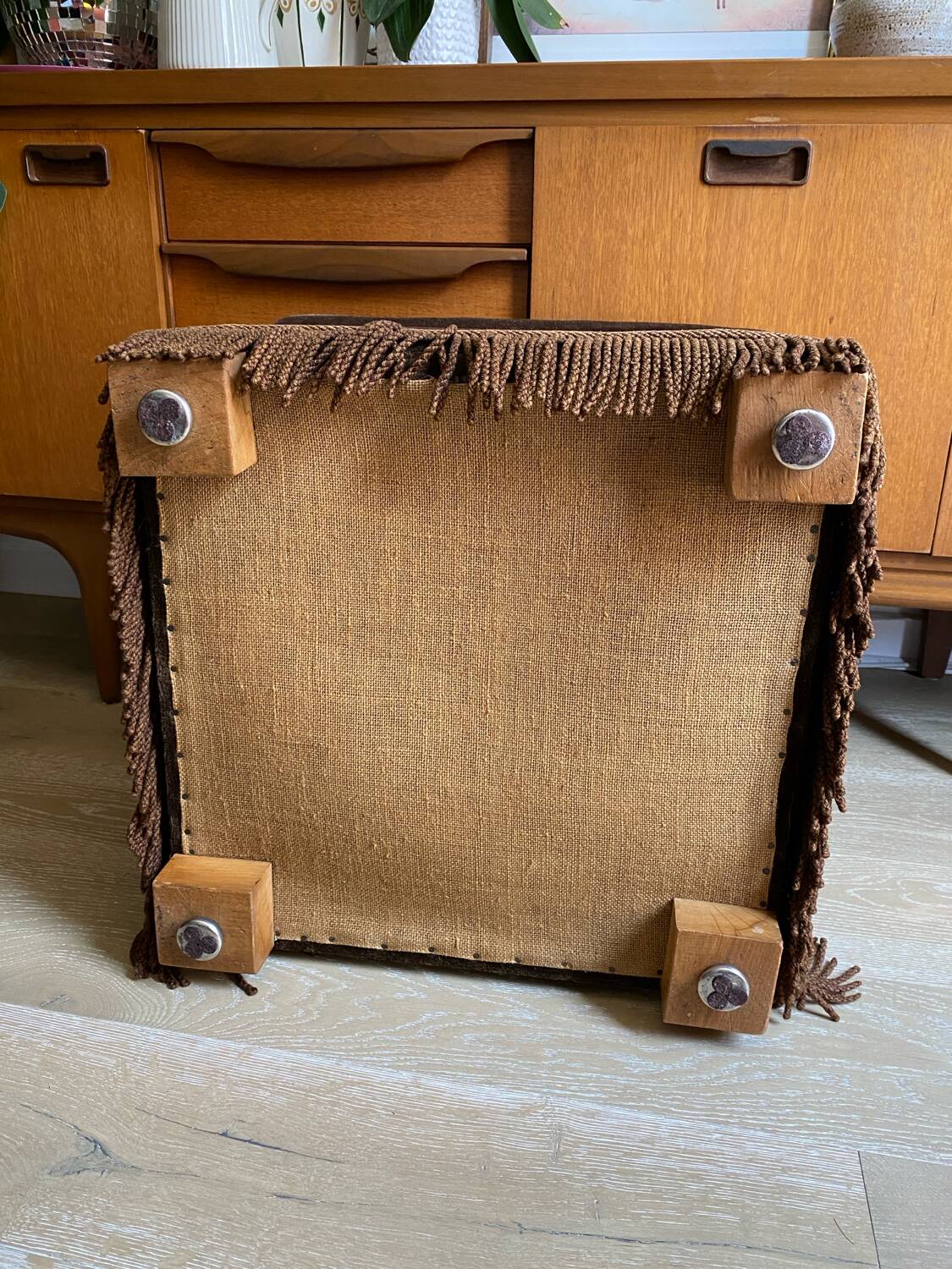 Large brown velvet pouf