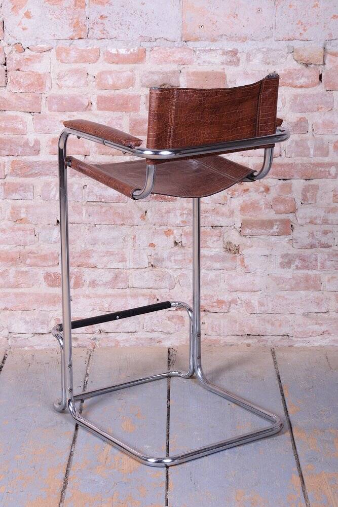 Bauhaus Bar Chair in Chromed Steel and Faux Leather, Germany, 1970s