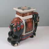 Large vintage ceramic elephant in glazed finish, stool or side table.