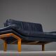 Danish teak and navy blue leather 2-seater sofa from Komfort, 1970s