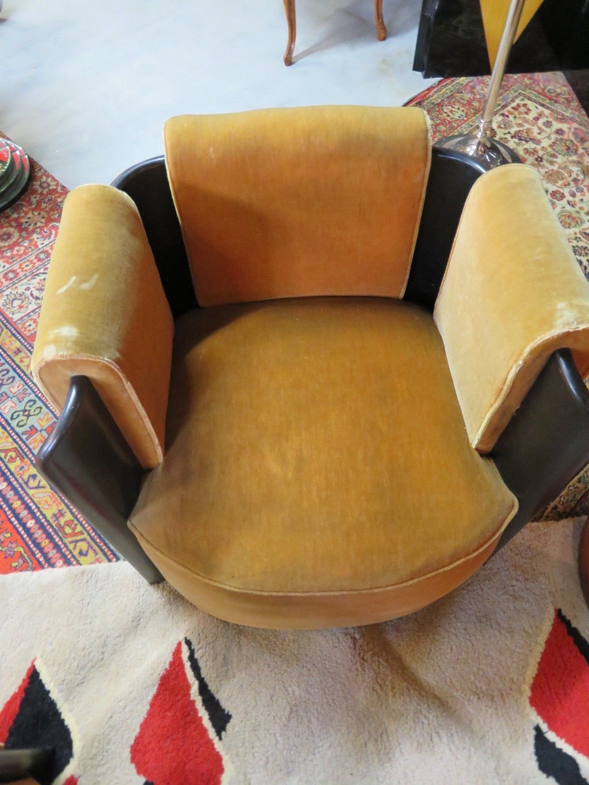 Set of 2 armchairs Art Deco 1950 velvet and blackened wood
