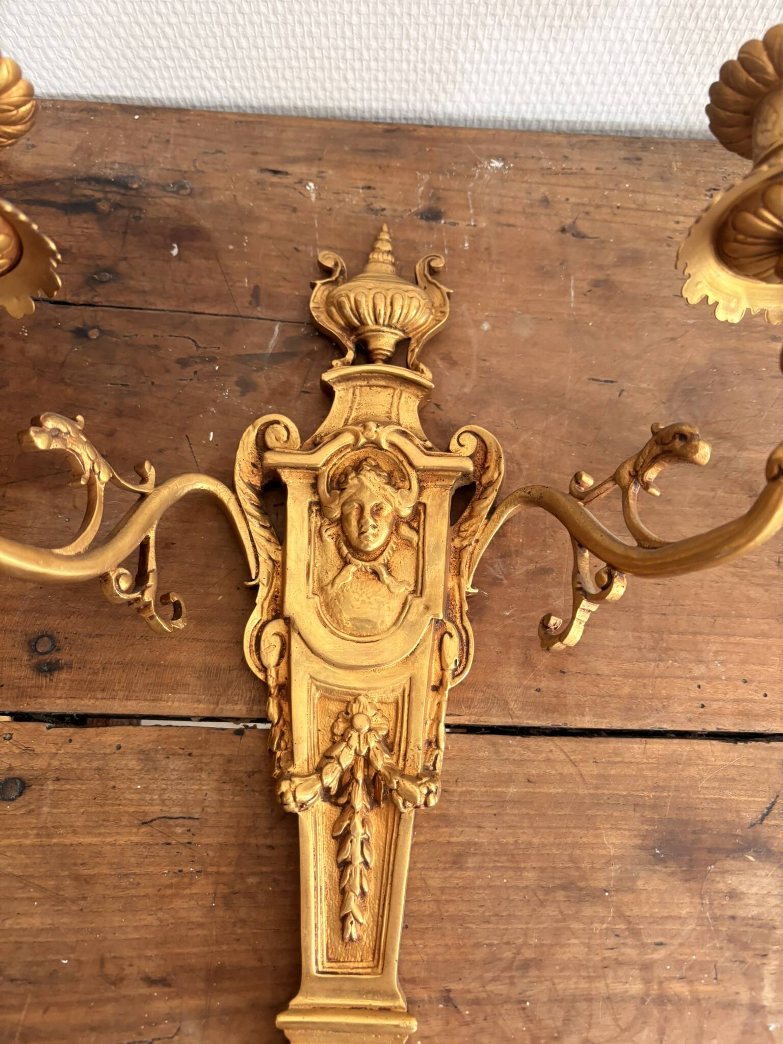 Pair of Gold Wall Sconces in Louis XVI Style from the Napoleonic III Era, Apolon, 19th Century
