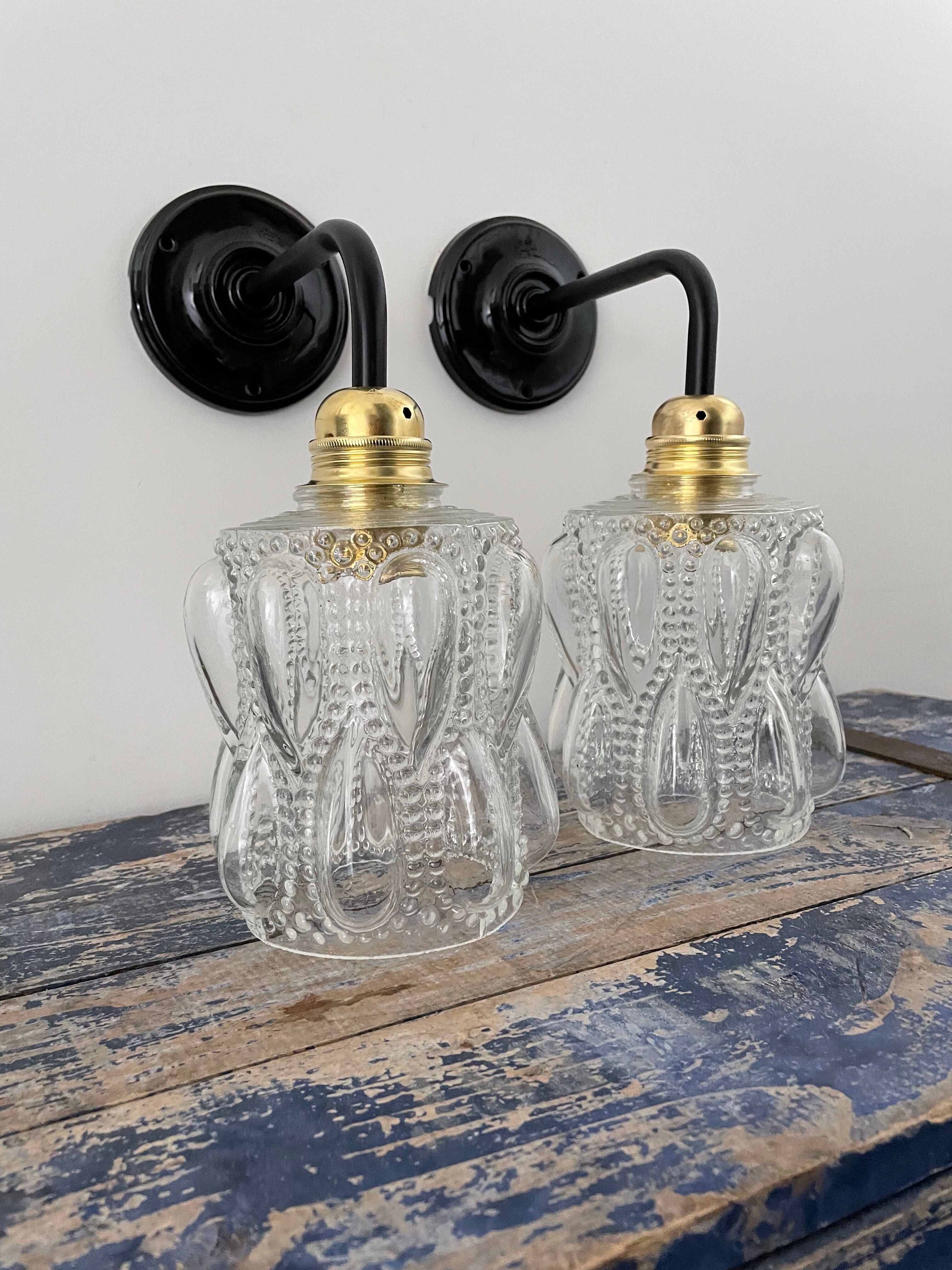Pair of vintage bubbled glass wall lights