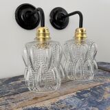 Pair of vintage bubbled glass wall lights