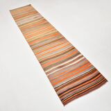 2x10 Pistriped Orange & Green Vintage Kilim Runner Rug, 69x325Cm
