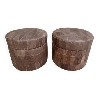 Paire de tabourets pouf avec coffre, en cuir, De Sede, vers 1970