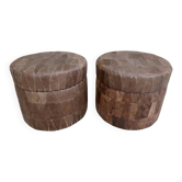 Paire de tabourets pouf avec coffre, en cuir, De Sede, vers 1970
