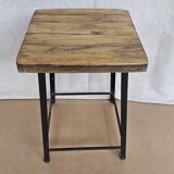 Old workshop stool in wood + wrought iron