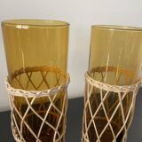 Set of 2 smoked orangeade glasses in woven wicker