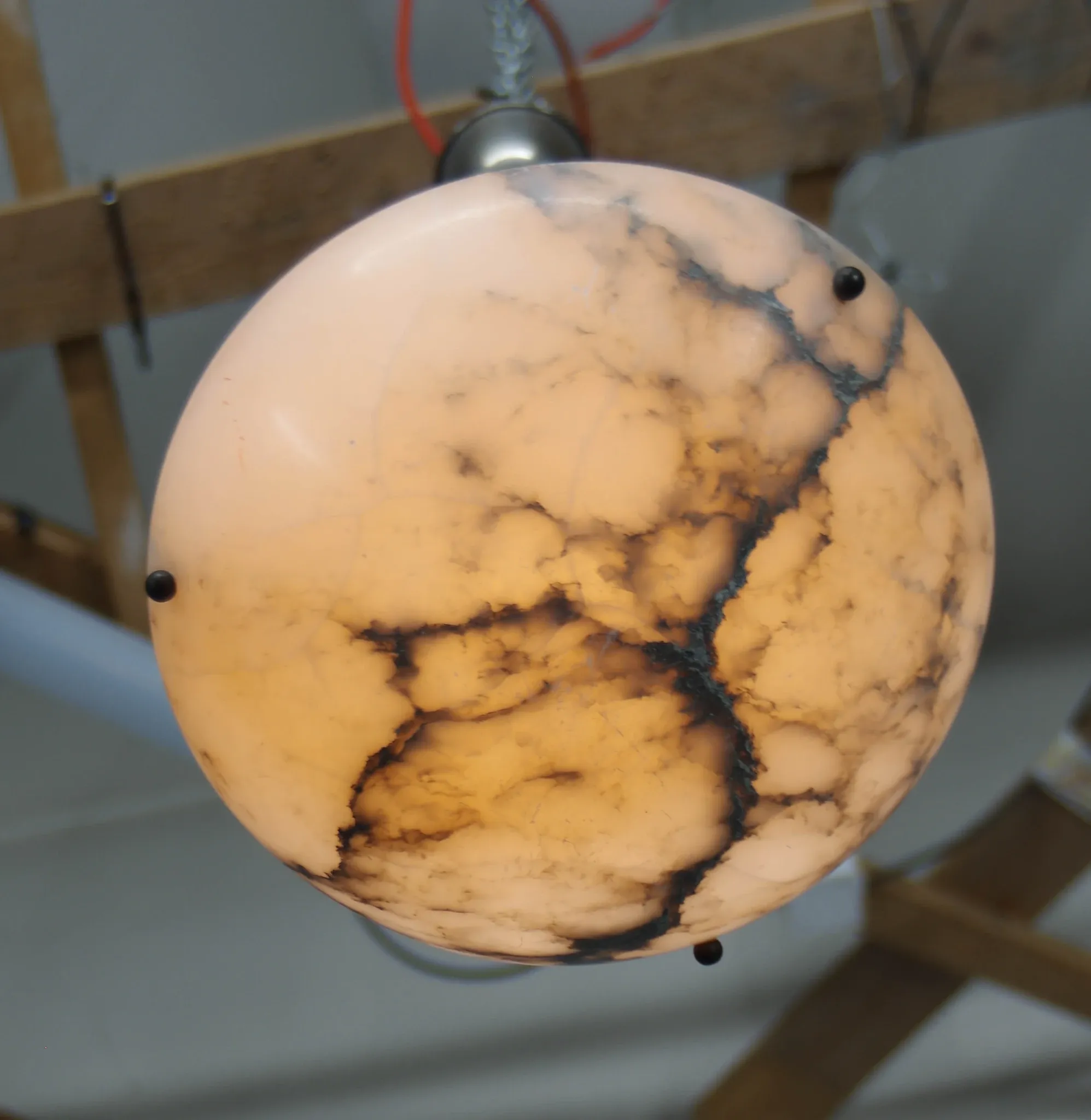 Art Deco Alabaster Pendant Light, Hand-Carved, 1920s