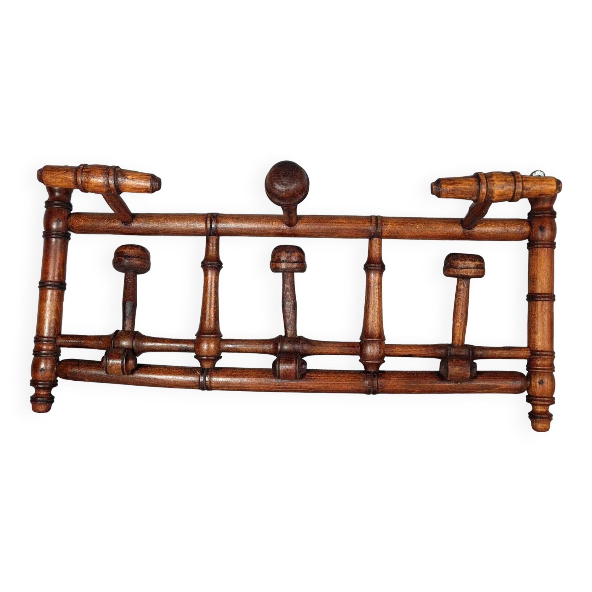 Old wooden wall coat rack turned bamboo style Good condition SB907