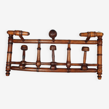 Old wooden wall coat rack turned bamboo style Good condition SB907