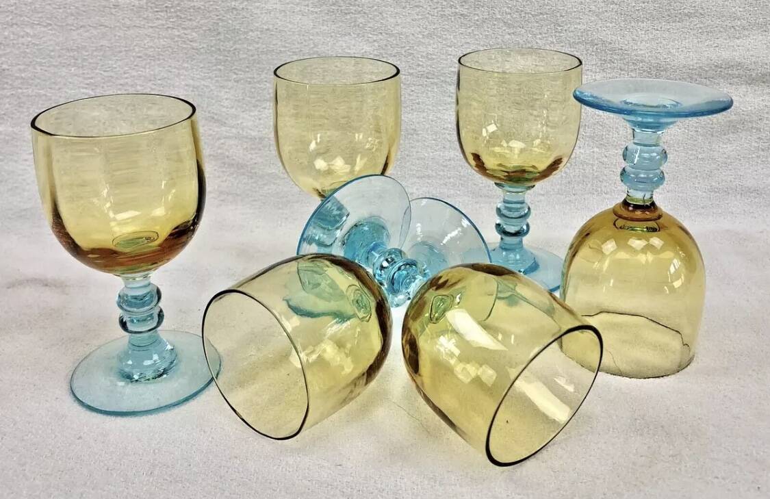 6 old two-tone George Sand wine glasses