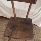 Set of three wooden tripod chairs in oak, raw art.
