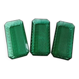 3 Arcoroc bowls in vintage emerald green molded glass