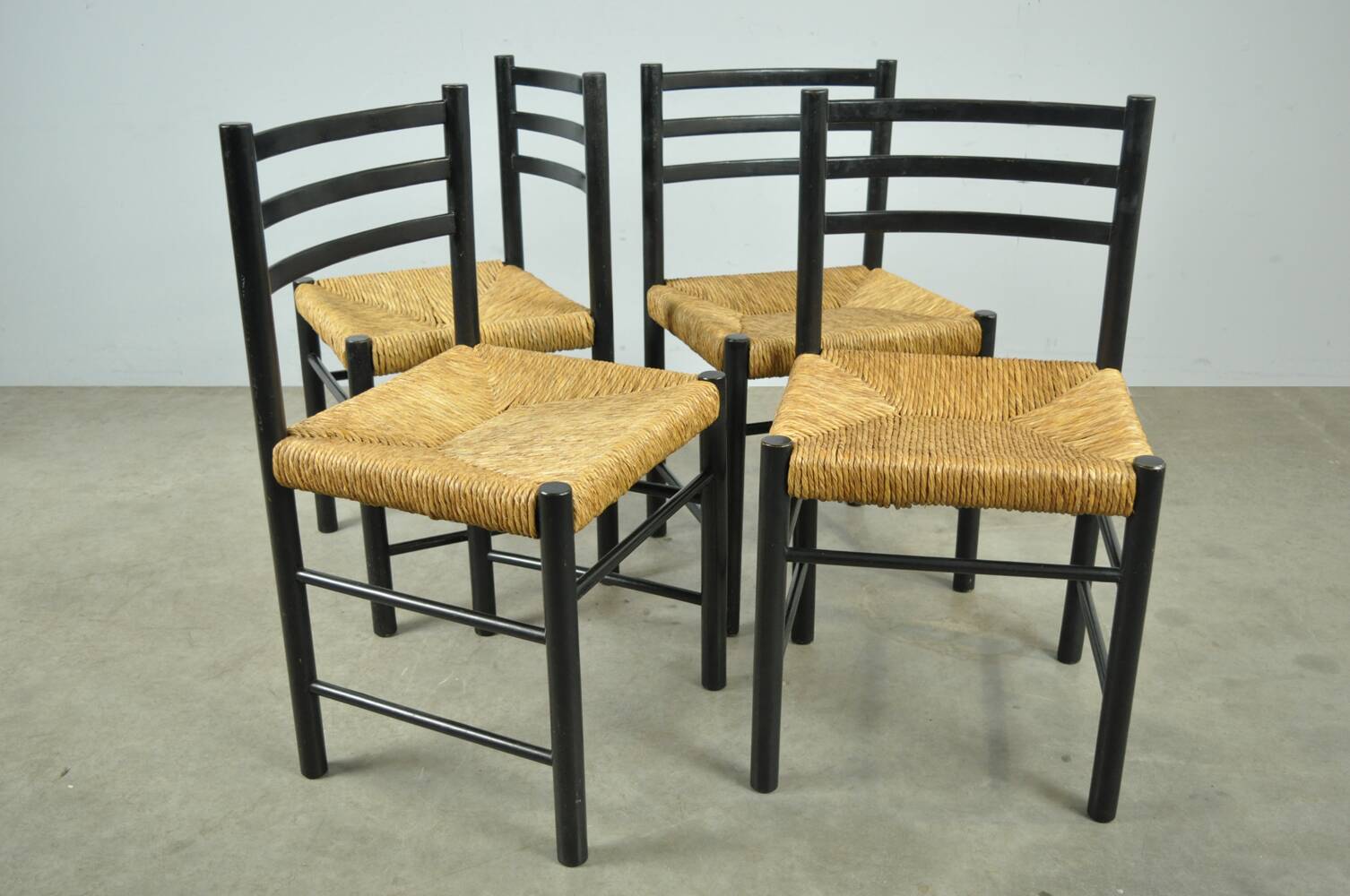 MID-CENTURY modern dining chairs with rush seat, 1960s