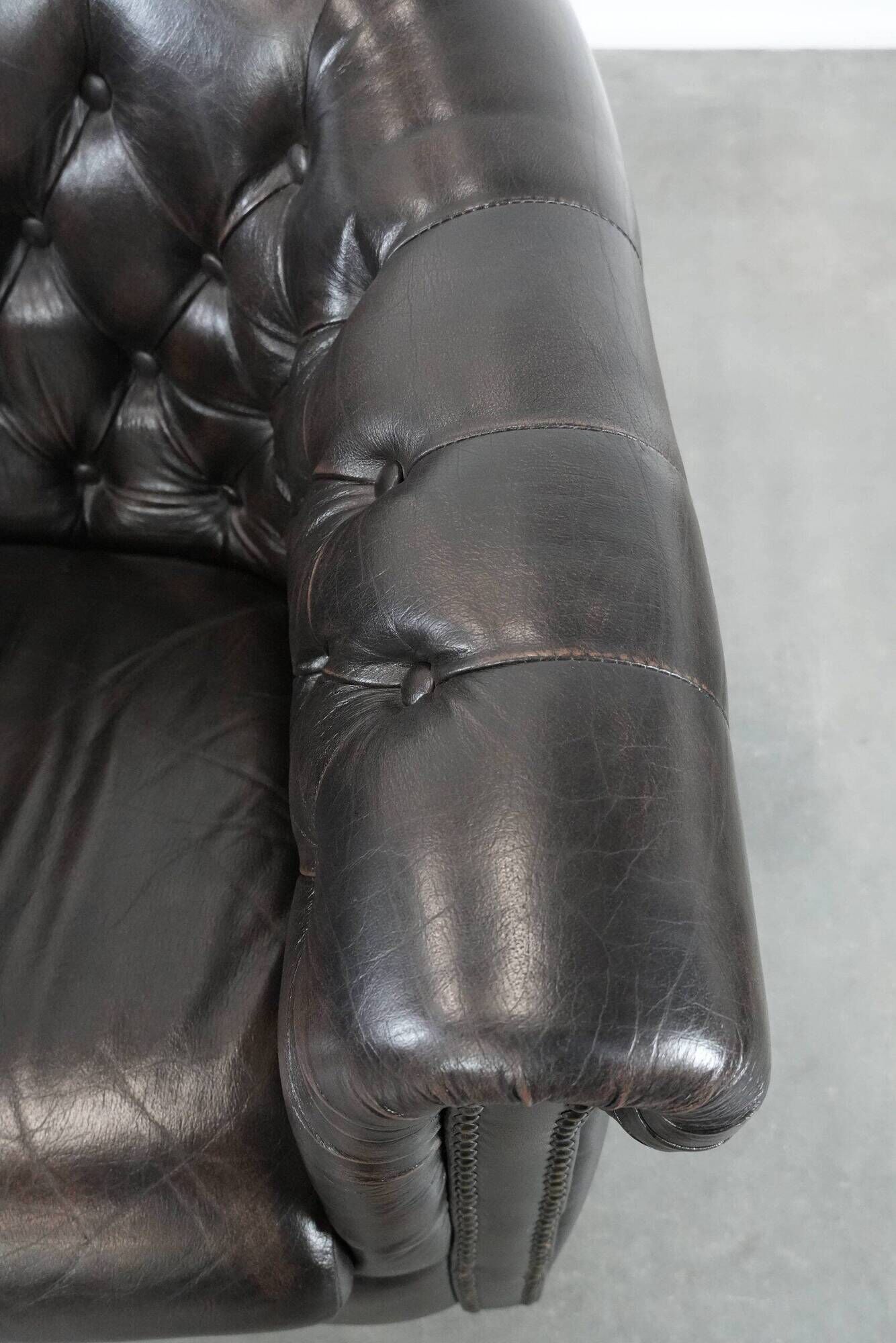 Luxury dark cowhide Chesterfield club armchair in English style