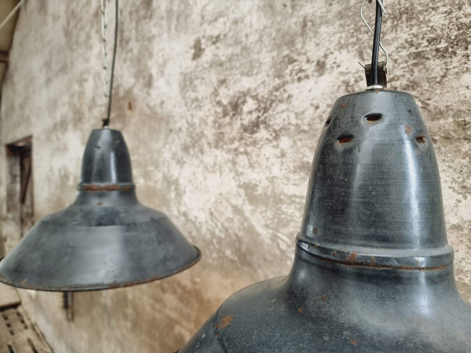 Set old enamel lamps factory lamps blue black