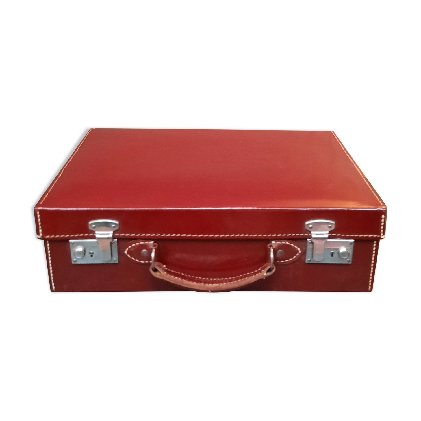 Red leather suitcase