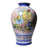 Vintage Portuguese vase in glazed terracotta with hand-painted floral decoration.