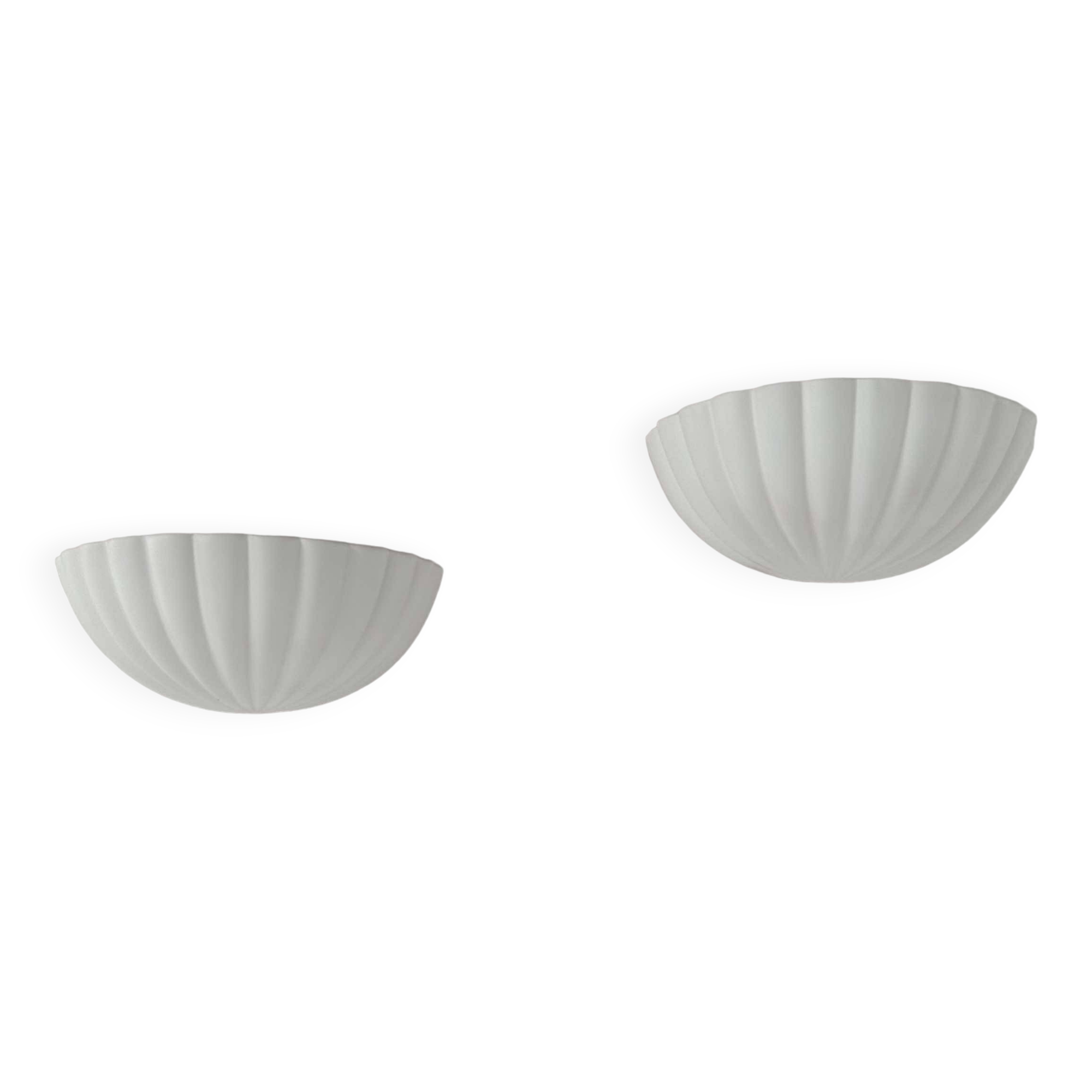 Pair of vintage shell wall lights, matte white, France 1970