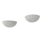Pair of vintage shell wall lights, matte white, France 1970
