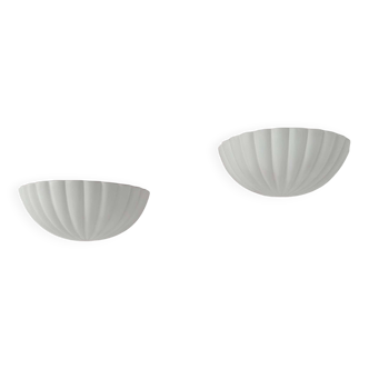Pair of vintage shell wall lights, matte white, France 1970