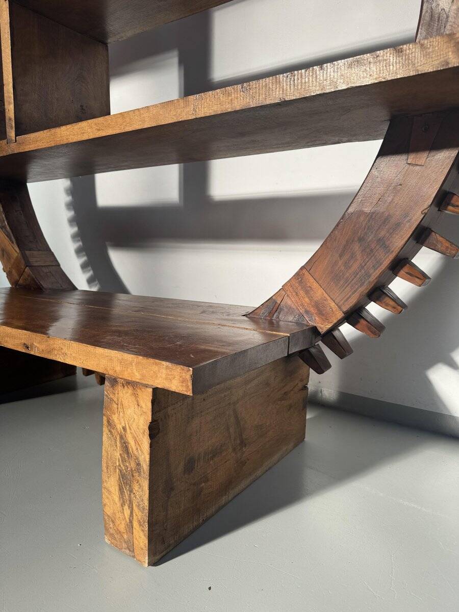 Vintage Brazilian folk art handmade round wall cabinet in Cumaru wood, 1960s