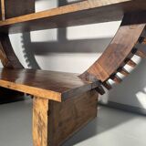 Vintage Brazilian folk art handmade round wall cabinet in Cumaru wood, 1960s