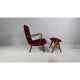 Velvet armchair with footstool, Denmark 1950s