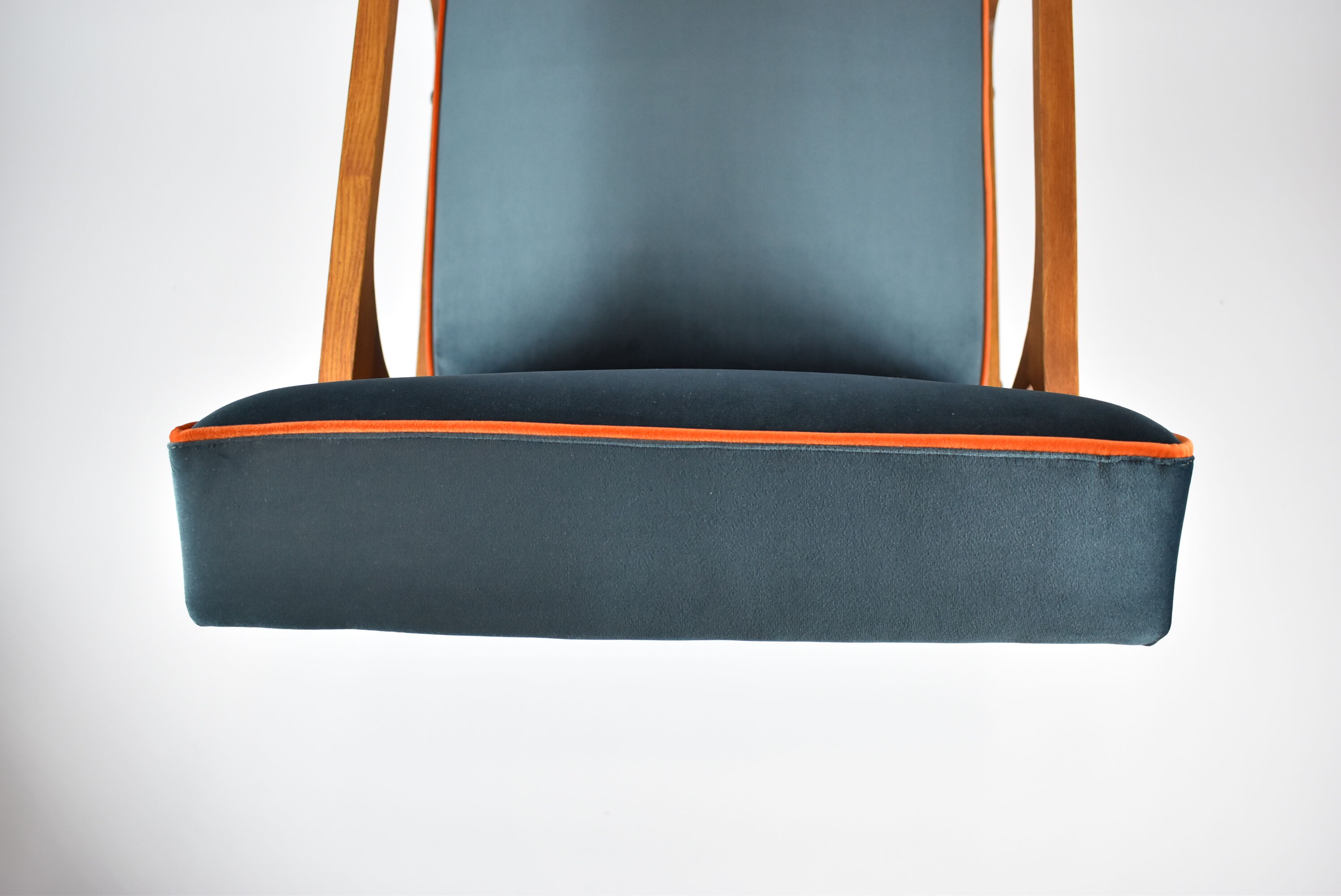 Original vintage armchair, restored, ocean blue velvet, 1960s